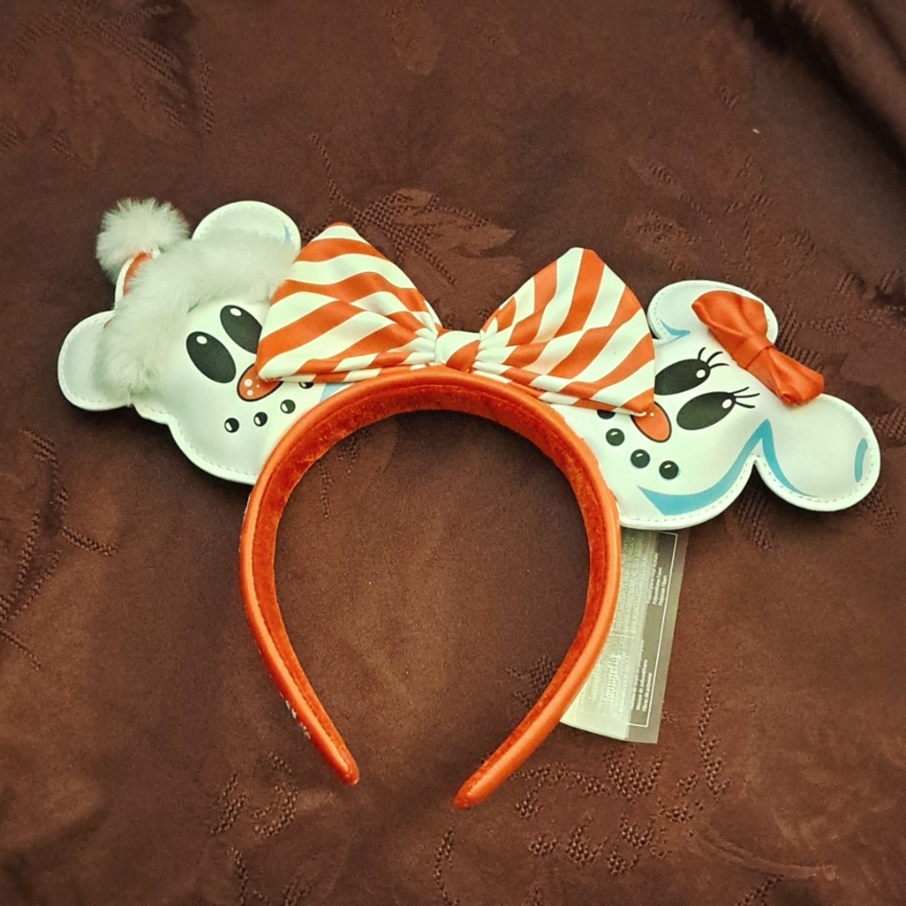 Loungefly Snowman Mickey & Minnie Mouse Mini Backpack With Ears Headband - Picture 11 of 15